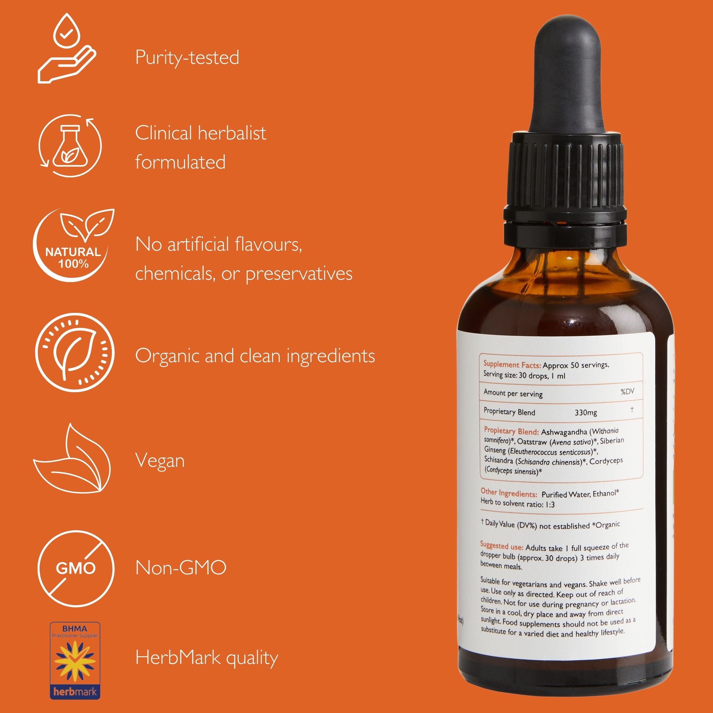 Whole Body Stress Fix is an organic herbal tincture and supplement to support stress management and energy.  Made Cordyceps, Schisandra, Ashwagandha and Siberian Ginseng.